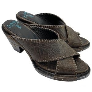 LANE BOOTS Savannah Sandals NEW Brown Western Tooled Embossed Leather Size 7.5